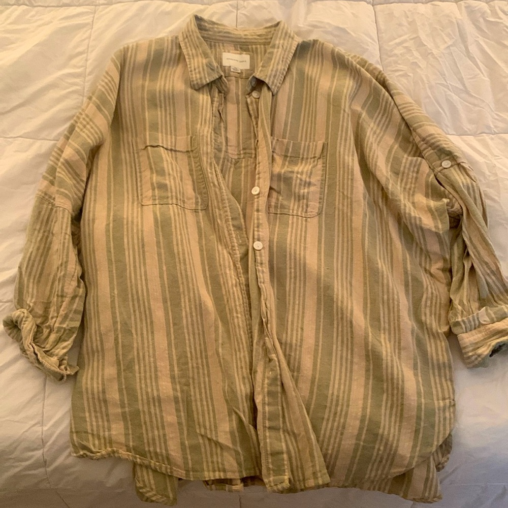 AE striped linen button up/swim cover up